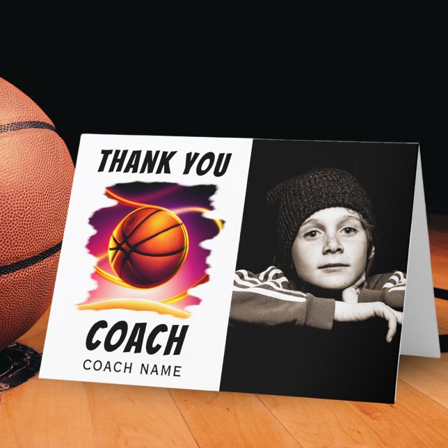 Basketball Ball Photo Thank you Coach Card (Creator Uploaded)