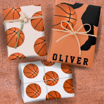 Basketball Ball Player Kids Name Birthday Wrapping Paper Sheet<br><div class="desc">Basketball Ball Pattern and Black Player Silhouette Kids Name Birthday Wrapping Paper Sheets. Personalize with your name or erase the text.</div>