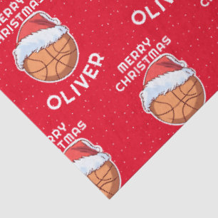 Basketball Ball Red Santa Hat Christmas Kid Name Tissue Paper