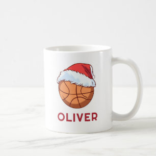Basketball Ball Red Santa Hat Name Christmas  Coffee Mug