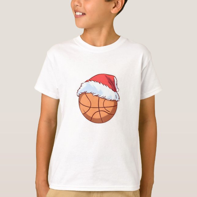 Basketball Ball Red Santa Hat Snowflake Christmas T-Shirt (Front)