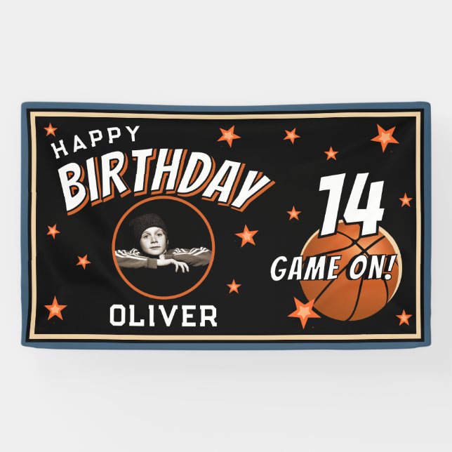 Basketball Ball Sports Birthday Photo Backdrop Banner (Horizontal)