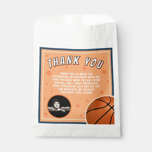 Basketball Ball Sports Birthday Photo Favour Bags (Front)