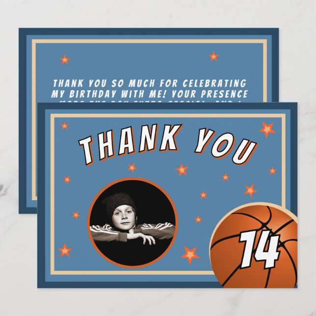 Basketball Ball Sports Birthday Photo Thank You Card (Front/Back)