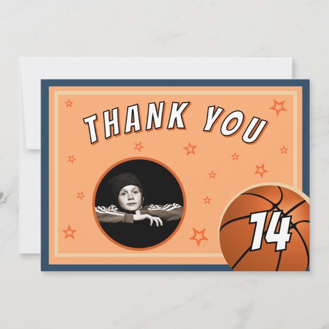 Basketball Ball Sports Birthday Photo Thank You Card (Front)