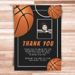 Basketball Ball Sports Birthday Photo Thank You Card<br><div class="desc">Basketball Ball Sports Birthday Photo Thank You Card. The design has a fun text "Let's hoop it up" and basketball balls on a black background. Add your thank you note,  name and photo.</div>