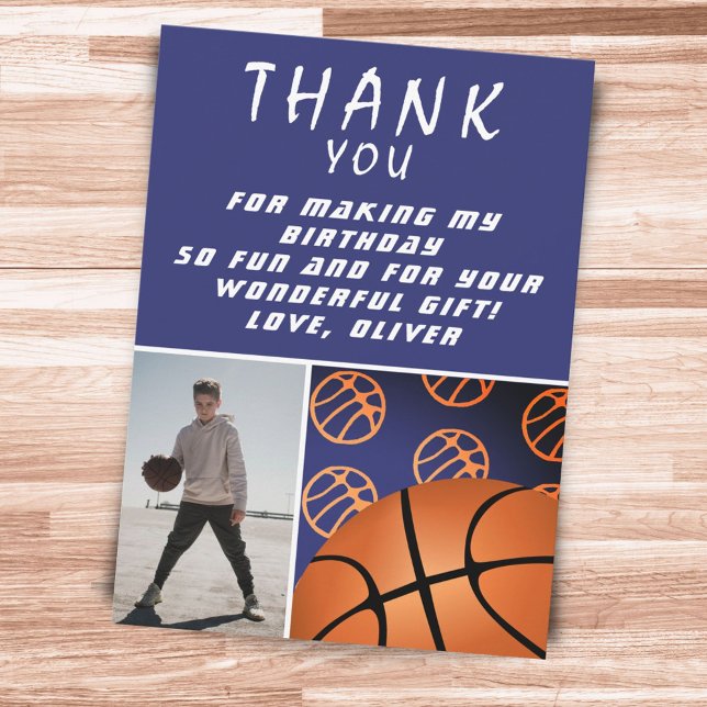 Basketball Ball Sports Birthday Photo  Thank You Card (Creator Uploaded)