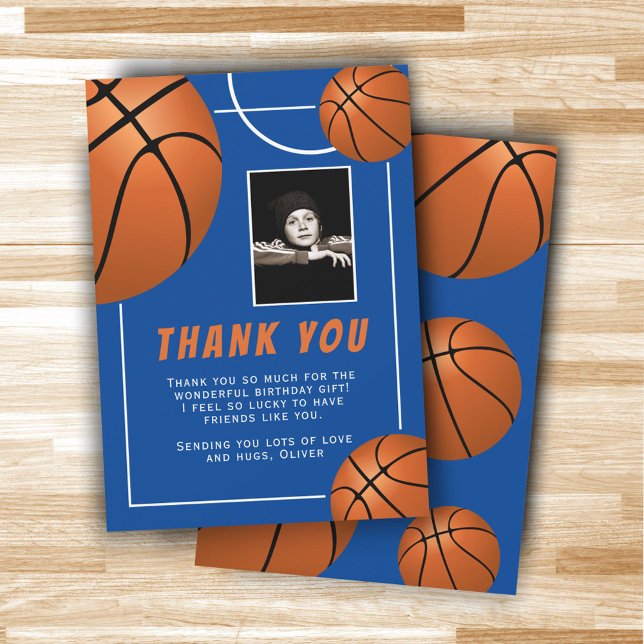 Basketball Ball Sports Birthday Photo Thank You Card (Creator Uploaded)