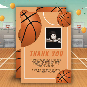 Basketball Ball Sports Birthday Photo Thank You Card