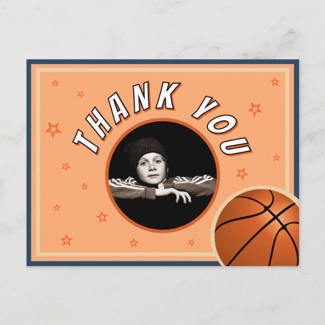 Basketball Ball Sports Birthday Photo Thank you Postcard (Front)