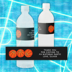 Basketball Ball Sports Birthday Thank you Water Bottle Label