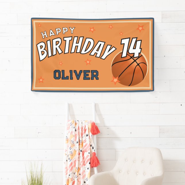 Basketball Ball Sports Happy Birthday Backdrop Banner (Insitu)