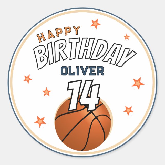 Basketball Ball Sports Happy Birthday  Classic Round Sticker (Front)