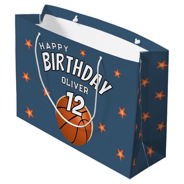 Basketball Ball Sports Happy Birthday Party Large Gift Bag (Back Angled)