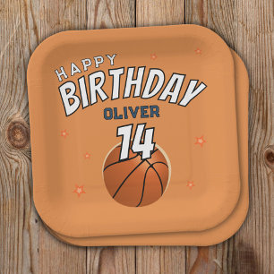 Basketball Ball Sports Happy Birthday Party Paper Plate