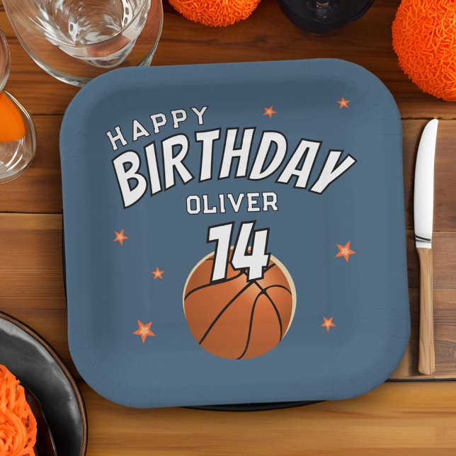 Basketball Ball Sports Happy Birthday Party Paper Plate (Creator Uploaded)