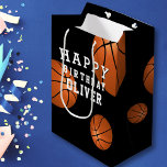 Basketball Ball Sports Kids Happy Birthday Black  Medium Gift Bag<br><div class="desc">Basketball Ball Sports Kids Happy Birthday Black Medium Gift Bag. Basketball-themed birthday gift bag with child`s name,  age and basket balls. Add your name and age. Great for kids who love basketball and sports.</div>