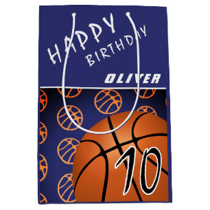Basketball Ball Sports Modern Happy Birthday Kid Medium Gift Bag