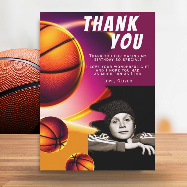 Basketball Ball Sports Photo Birthday Thank You Card (Creator Uploaded)