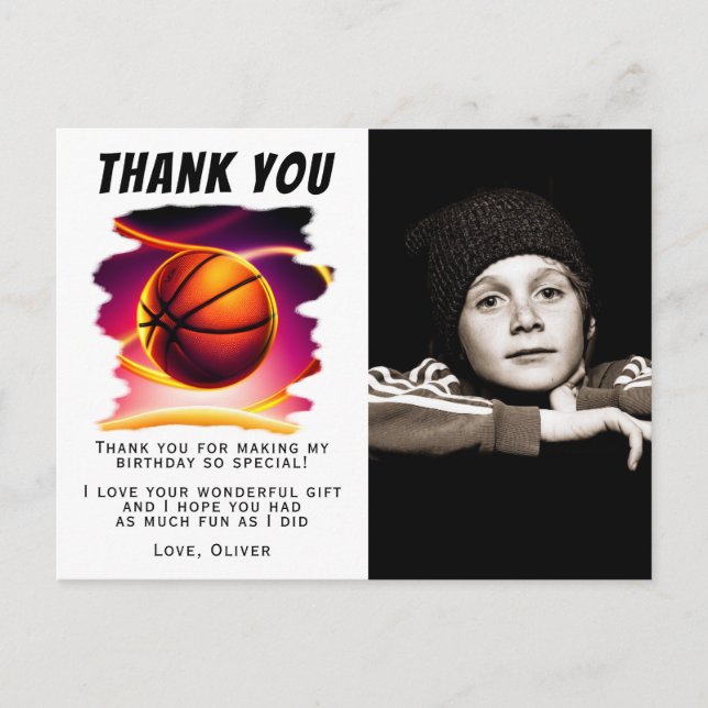 Basketball Ball Sports Photo Birthday Thank You   Postcard (Front)