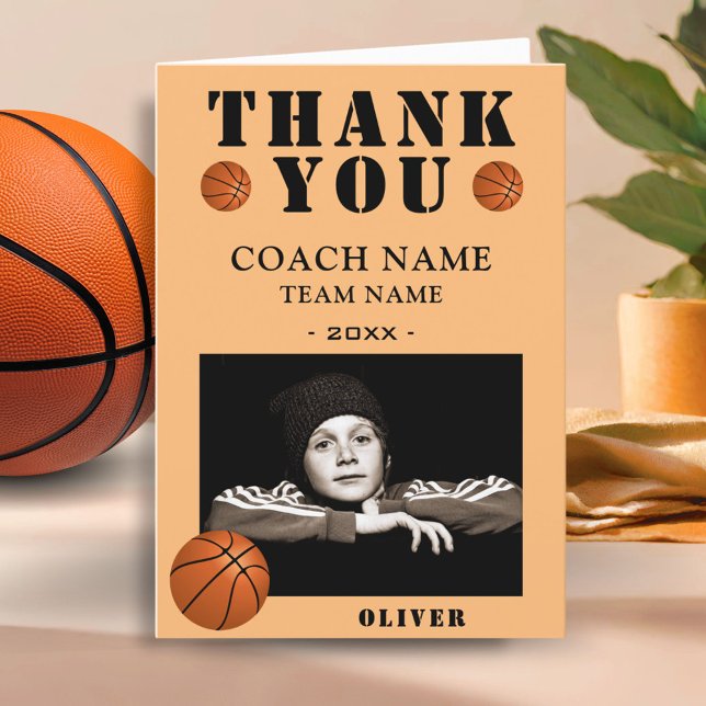 Basketball Ball Sports Photo Coach  Thank You Card (Creator Uploaded)