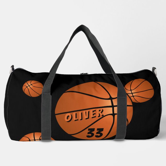 Basketball Ball Sports Player Name Number Duffle Bag (Front)