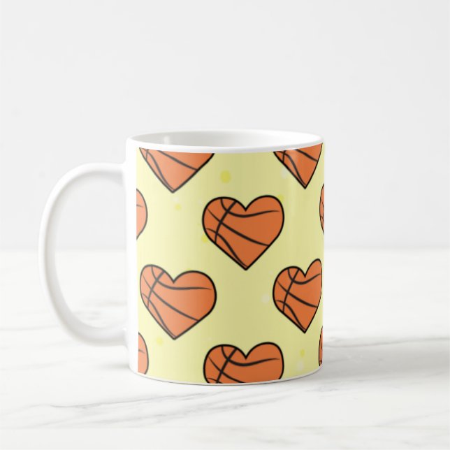 Basketball Ball Texture In Heart Shape Pattern  Coffee Mug (Left)