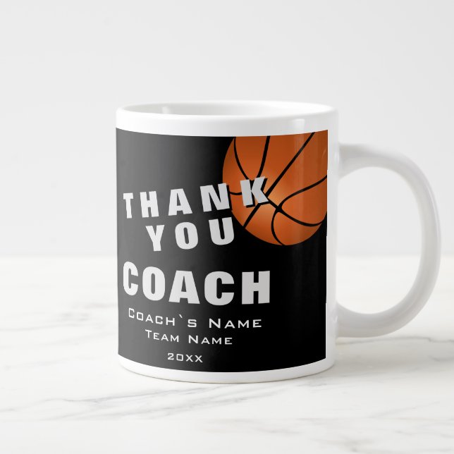 Basketball Ball Thank you Coach  Large Coffee Mug (Right)