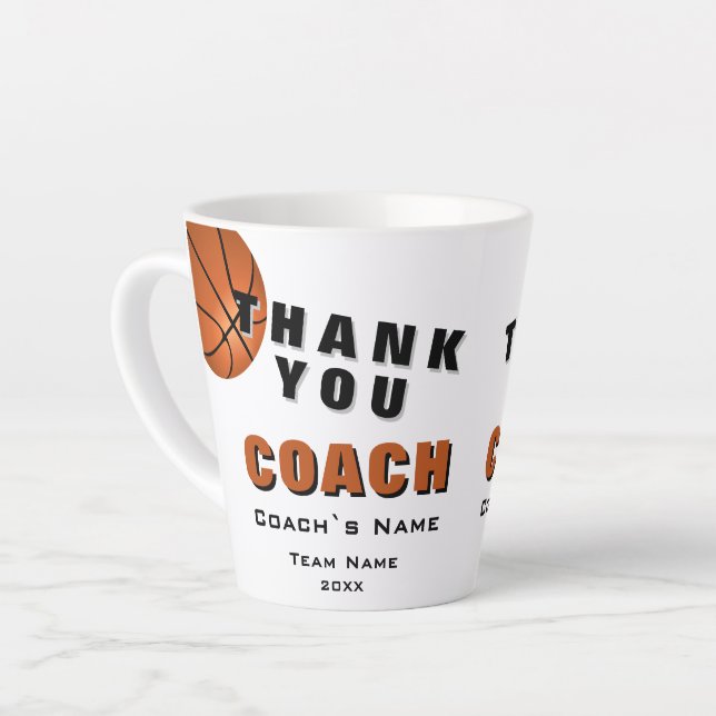 Basketball Ball Thank you Coach  Latte Mug (Left Angle)
