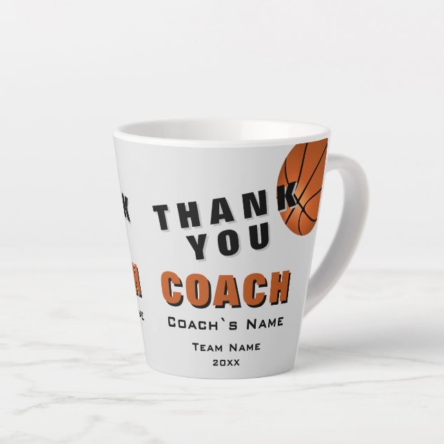Basketball Ball Thank you Coach  Latte Mug (Right Angle)