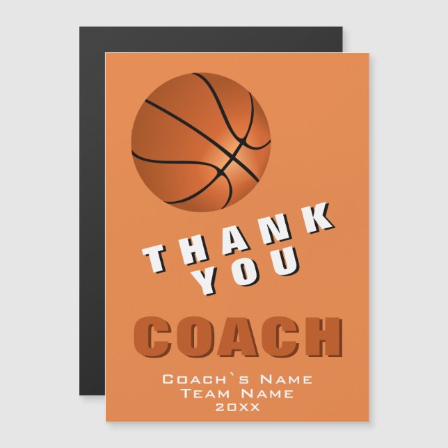 Basketball Ball Thank you Coach Magnet Card (Front/Back)