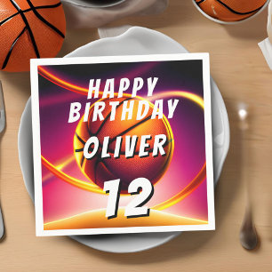 Basketball Ball Vivid Sports Happy Birthday Napkin