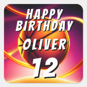 Basketball Ball Vivid Sports Happy Birthday  Square Sticker