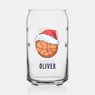 Basketball Ball with Santa Hat Sports Christmas Can Glass