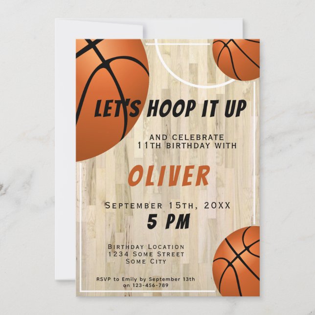 Basketball Ball Wood Floor Sports Kids Birthday  Invitation (Front)