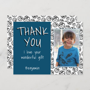 Basketball Balls Blue Boy Photo Thank you Birthday Postcard