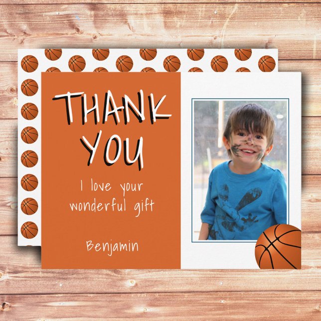 Basketball Balls Boy Photo Thank you Birthday Postcard (Creator Uploaded)