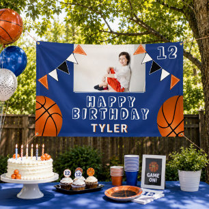 Basketball Balls Flags Kids Photo Birthday Banner
