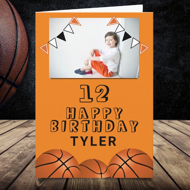 Basketball Balls Flags Kids Photo Birthday Card (Creator Uploaded)