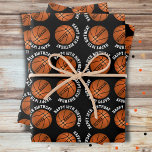Basketball Balls Kids Name Sports Happy Birthday  Wrapping Paper Sheet<br><div class="desc">Basketball Balls Kids Name Sports Happy Birthday Personalised Wrapping Paper Sheets. Basketball ball pattern with happy birthday text and custom name on a black background. Personalise with your name and age. You can change any text.</div>