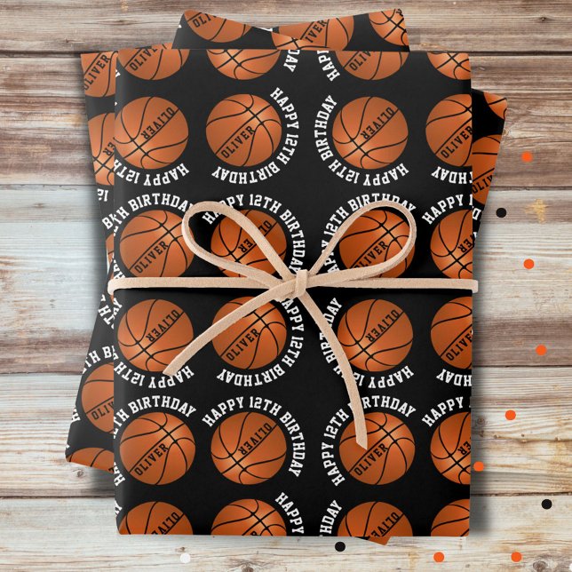 Basketball Balls Kids Name Sports Happy Birthday  Wrapping Paper Sheet (Creator Uploaded)