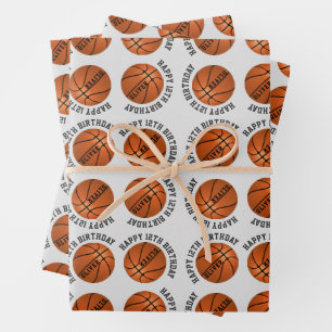 Basketball Balls Kids Name Sports Happy Birthday  Wrapping Paper Sheet