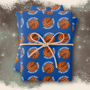 Basketball Balls Kids Name Sports Merry Christmas Wrapping Paper Sheet