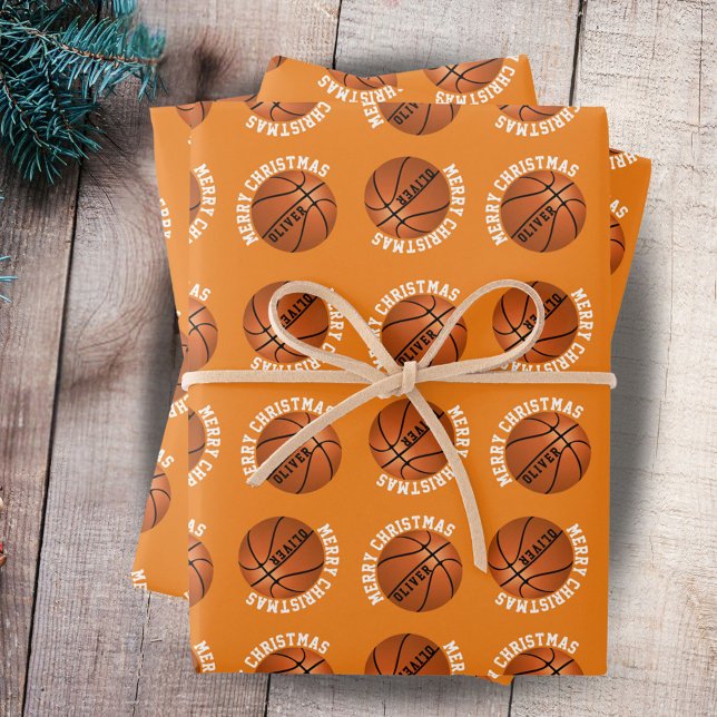 Basketball Balls Kids Name Sports Merry Christmas Wrapping Paper Sheet (Creator Uploaded)