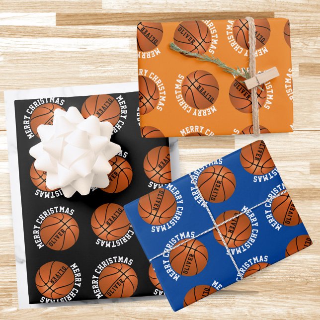 Basketball Balls Kids Name Sports Merry Christmas Wrapping Paper Sheet (Creator Uploaded)