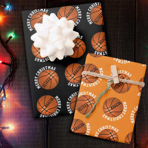 Basketball Balls Kids Name Sports Merry Christmas  Wrapping Paper Sheet