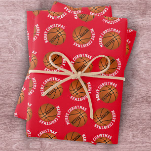 Basketball Balls Kids Name Sports Merry Christmas Wrapping Paper Sheet