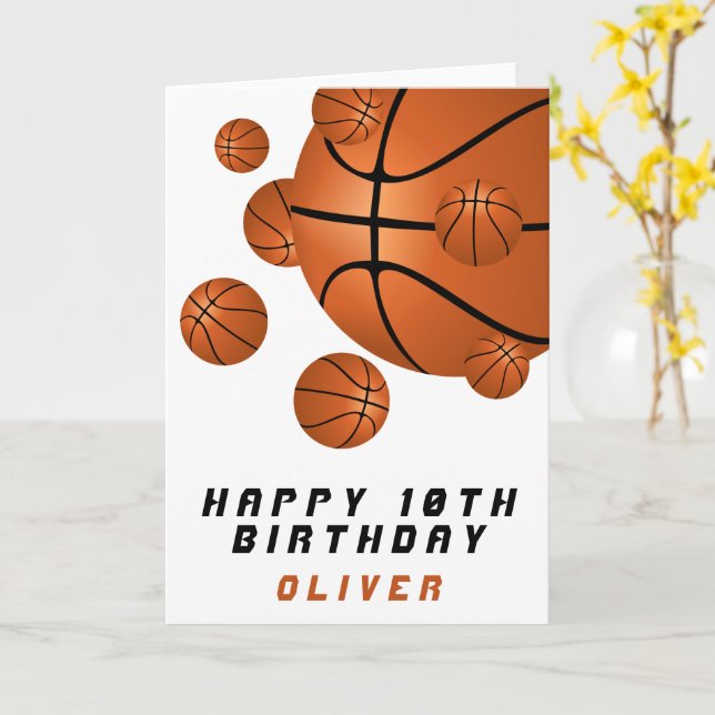 Basketball Balls Orange Kids Boy Happy Birthday Card (Yellow Flower)