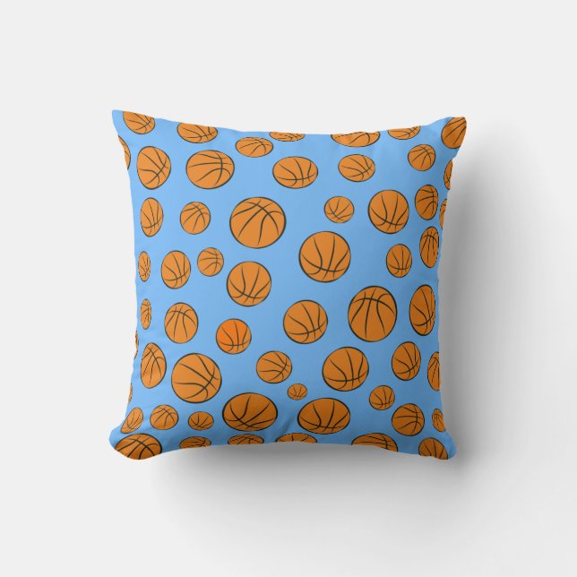 Basketball Balls Pattern on Blue Background Cushion (Front)