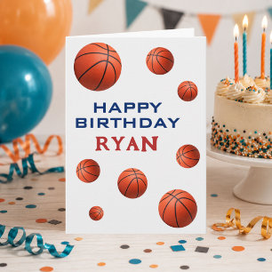 Basketball Balls Personalised Happy Birthday Kids Card